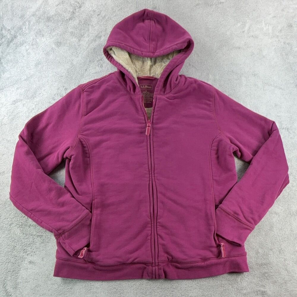 L.L.Bean Full Zip Hoodie Womens Large Pink Fleece Lined Cotton Blend Logo